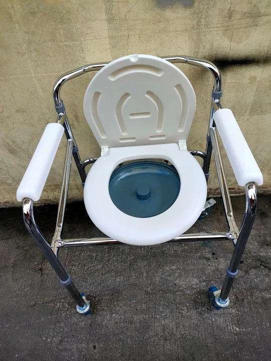 Foldable commode chair with wheels white Lazada PH