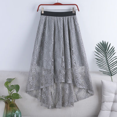 TIGENA Crochet Hollow Out Lace Long Skirt For Women 2023 Summer Elegant Solid Short Front Long Back High Waist Midi Skirt Female...