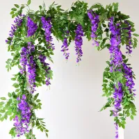 Hot 2M Wisteria Artificial Flower Vine Wreath Wedding Arch Decoration Fake Plant Leaf Rattan Trailing Fake Flower Ivy Wall Cleaning Tools