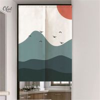 Ofat Home Abstract Mountain and Sun Japan Noren Doorway Curtain Door Curtian Kitchen Bathroom Partition Curtain for Home Decoration