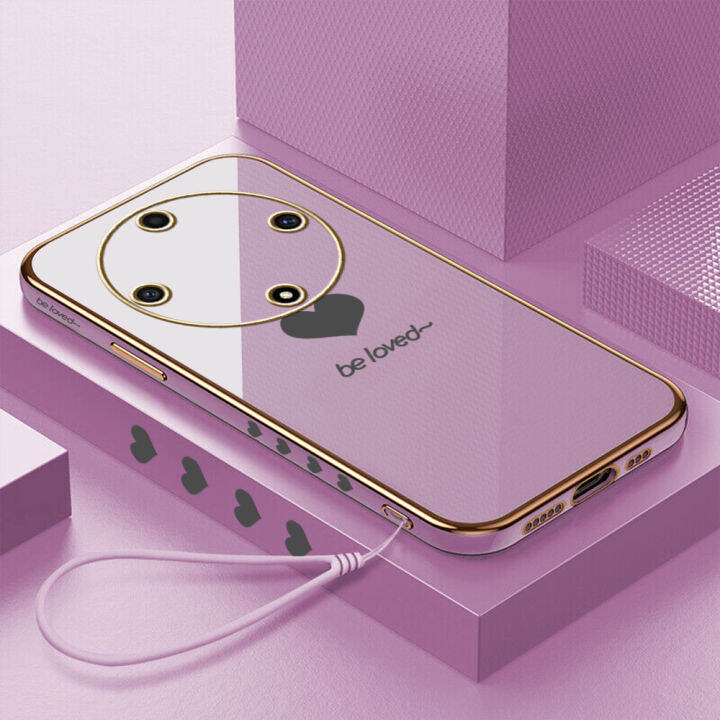 คลังสินค้าพร้อม-เคสมือถือ-x9a-เคสสำหรับ-honor-5g-พร้อมสายคล้อง-กรอบขอบสี่เหลี่ยมรูปหัวใจคนรักชุบเคลือบฝาหลังแบบนิ่ม