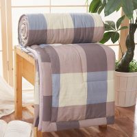 Simple Summer Air-conditioning Quilts Washed Cotton Lattice Stripe Breathable Bed Cover Throw Quilt Blanket for Home Comforter