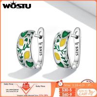 WOSTU 925 Sterling Silver Spring Color Lemon Leaf Stud Earrings For Women s925 Silver Stud Ears Best Jewelry Gift For Mom E1376