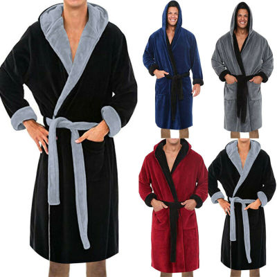 TOP☆Blueyue02 Mens Nightwear Housecoat Fleece Hooded Bathrobe Towelling Lounge Wear Dressing Gown Robe