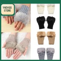 YNDVQO STORE ฤดูหนาว ครึ่งนิ้ว ให้นิ้วอุ่น อุ่นให้ข้น ถุงมือถัก ถุงมืออุ่น ถุงมือขนกระต่ายเทียม