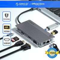 ORICO Clear Series USB C ฮับ Macbook อะแดปเตอร์ Type C To 4K HDMI RJ45 PD USB 3.0แท่นวางมือถือสำหรับอุปกรณ์เสริมแล็ปท็อปแมคบุ๊กโปรแอร์ (WB-11P)