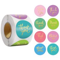 100-500pcs 1inch Colourful Art Fonts Thank You Stickers Gold Foil Sticker Roll for Wedding Jewelry Box Stationery Seal Lable Stickers Labels