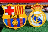 โลโก้เอลกลาชิโก้Barcelona&amp; Real Madrid เหล็กตัดเลเซอร์สเกลยาว60cmความกว้าง59/43cm หนา 3 mm หนัก9 kg แข็งแรงคงทนไม่เสียรูปพ่นสี 2kสวยเงาคงทนไม่ลอกไม่ร่อน