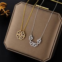 Fashion Creative Love Folding Clover Pendant Necklace For Girlfriend Personality Zircon Crystal Party Jewelry Anniversary Gift