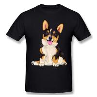 น่ารักนั่ง Corgi Tri สีสุนัข T เสื้อลำลองผู้ชายผู้หญิง Tee เสื้อยืดแขนสั้นผ้าฝ้าย Tshirt Harajuku Streetwear คุณภาพสูงแขนสั้น