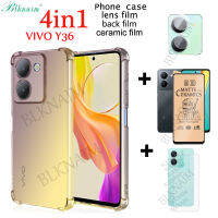 BLKNAIM 4-In-1ใหม่เคส Y36สำหรับ VIVO กันตกเคสโทรศัพท์มือถือสี + ฟิล์มเซรามิกเคลือบ + ฟิล์มด้านหลังคาร์บอนไฟเบอร์ + ฟิล์มเลนส์