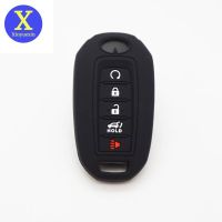 Xinyuexin Silicone Car Key Cover for Infiniti Keyless Entry Remote Rubber Case Shell QX50 QX60 QX80 5 Button 2019 2020 2022 2023 Key Chains