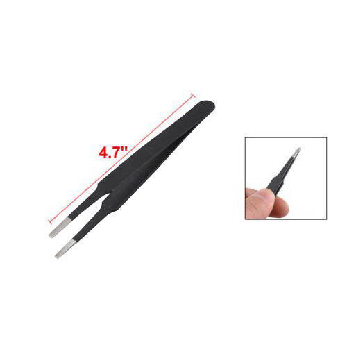 anti-static-flat-square-tip-stainless-steel-straight-tweezers-4-7-long-black