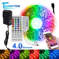 {ItalyNest shop}โคมไฟแถบไฟ LED SMD 2835/ 5050 RGB,5M 10M 15M 20M ไฟ LED Stips พร้อมรีโมทคอนโทรล IR 24key 44key อะแดปเตอร์ไฟ DC12V ตัวควบคุมบลูทูธสำหรับตกแต่งเตียงห้องในบ้าน