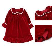 Winter Velour Red Pyjamas Fancy Sister Christmas Baby Girls Nightwear Frill Smock Nightdress