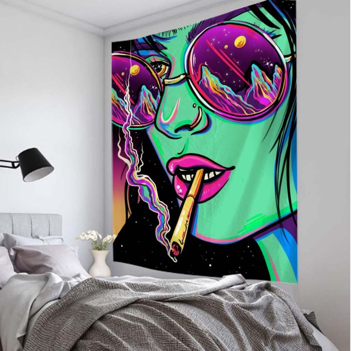 psychedelic-smoke-cool-girl-art-mystery-kawaii-room-decoration-mandala-tapestry-wall-hanging