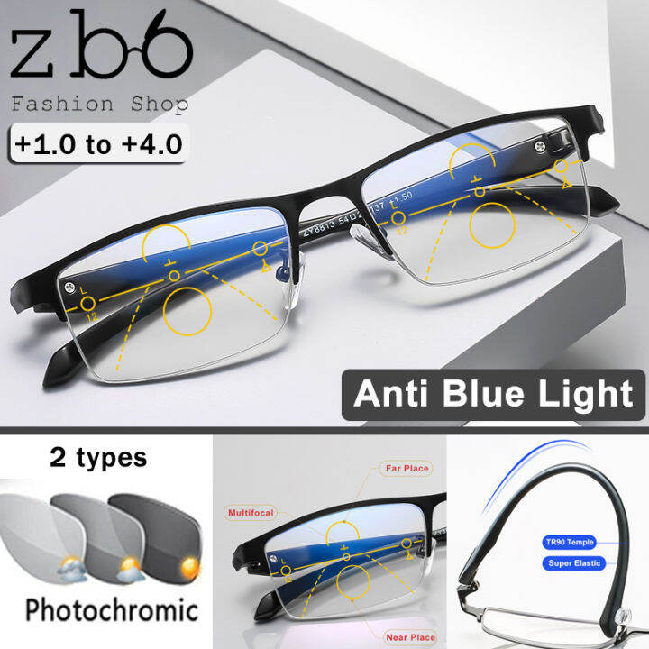 3-in-1 Multifocal Progressive Reading Glasses +1.0 +1.5 to +4.0 For Men ...