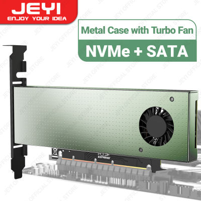 JEYI อะแดปเตอร์4.0 PCIE แบบคู่ M.2 SK9สำหรับ NVMe/อลูมิเนียมพร้อมพัดลมเทอร์โบ NVME (คีย์ M) และ SATA (คีย์ B) SSD เป็น X8 X4 PCIe ช่องเสียบคอมพิวเตอร์ X16ช่องเสียบทางการ Jeyi อารมณ์สีเขียว