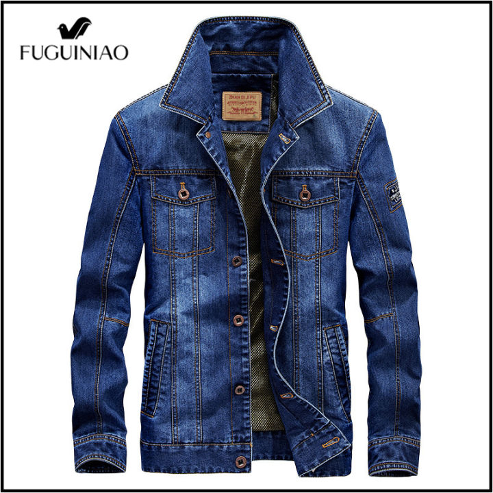 fuguiniao-แฟชั่นของผู้ชายคาวบอยเสื้อแจ็คเก็ตลำลอง-สีน้ำเงินเข้ม