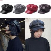 UUMIR Pure Color Elegant Octagonal Cap Beret Hat PU Leather Duck Tongue Cap