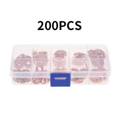 200Pcs Copper Washer Gasket Nut Bolts Sealing Ring Solid Gasket Assortment Kits Tools Sump Plug Oil Gaskets M5/M6/M8/M10/M12/M14