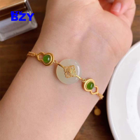 BZY ใหม่ฝังธรรมชาติ Hetian Chalcedony นาฬิกาข้อมือคริสตัล Charm สร้อยข้อมือผู้หญิง