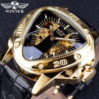 ZZOOI Winner Steampunk Fashion Triangle Golden Skeleton Movement Mysterious Men Automatic Mechanical Wrist Watches Top Brand Luxury