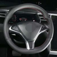 Car Steering Wheel Cover Hand Stitched Black Artificial Leather Car Steering Wheel Covers For Tesla Model S Model X 2016 2020