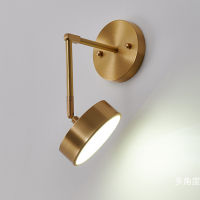 นอร์ดิกนําโคมไฟติดผนังข้างเตียงห้องนั่งเล่นทางเดินแสงพื้นหลัง Sconce Gold Study Bedroom Study Simple Rotating Decor Lights
