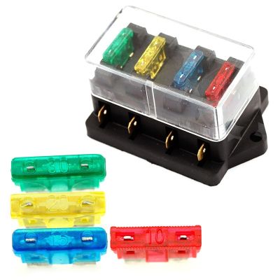 4 Way Fuse Box DC 12V 24V Max DC 30V Car Truck Auto Blade Fuse Box Holder 4 Way Circuit Standard Blade Fuse Box Block Holder Fuses Accessories