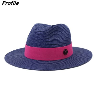 【CC】 blue straw hat sun outdoor seaside sunscreen beach various accessories double M logo