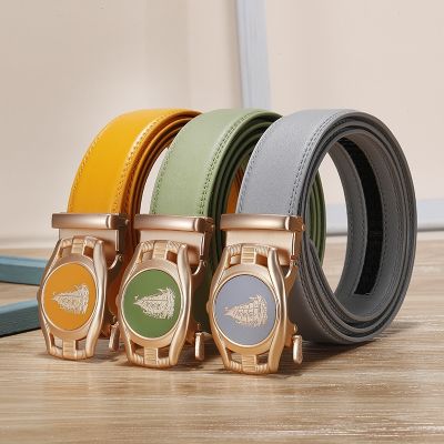 Male soil green yellow cow hide leather belt red automatic buckle blue Bai Sejie gray female ▨✿✠