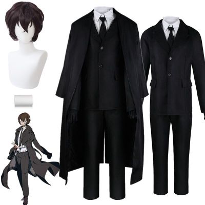 Anime Bungo Stray Dogs Dazai Osamu Cosplay Costume Black Trench Cloak Suits Outfit Halloween Christmas Party Clothes