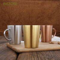 ☍ INSTORE Silver Mugs Stainless Steel Beer Mug Water Cup Double Wall Insulated Desktop Rose Gold With Handgrip Coffee Dining Bar Drinkware/Multicolor