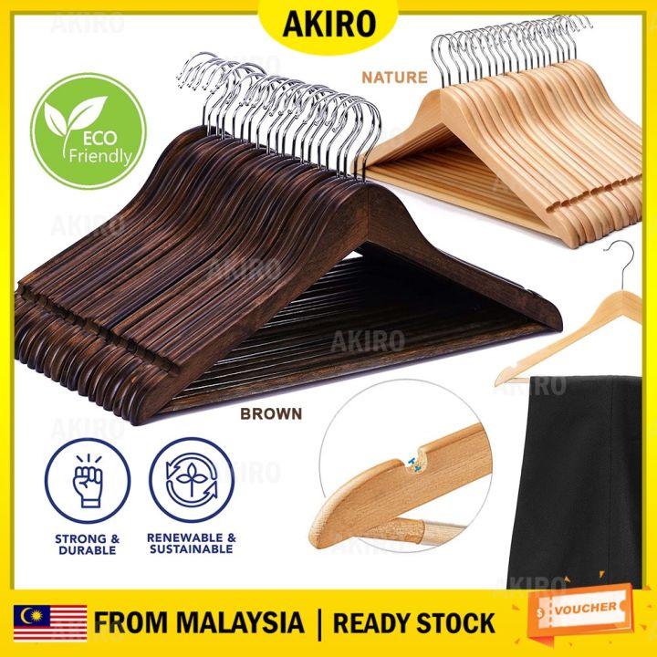 AKIRO HOME Malaysia Premium Wooden Hanger Extra Thick Natural Solid ...