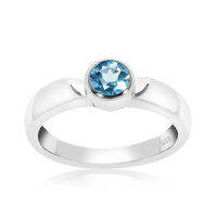 CHRISHA_แหวนเงินแท้ 925 ประดับพลอยบลูโทแพซ (Blue Topaz) และเคลือบด้วยทองคำขาว ขนาด 7.5 *บริการปรับขนาดแหวนฟรี แชทกับร้านก่อนสั่งซื้อ*