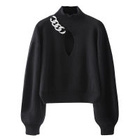 [DEAT] 2021 Spring Autumn New Fashion Tide Solid Color Long Sleeve Turtleneck Hollow Out Chain Knitting Sweater Women 13U856