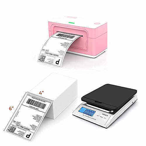 Munbyn Pink Label Printer With Shipping Scale Stack Of 500 Thermal Labels Th