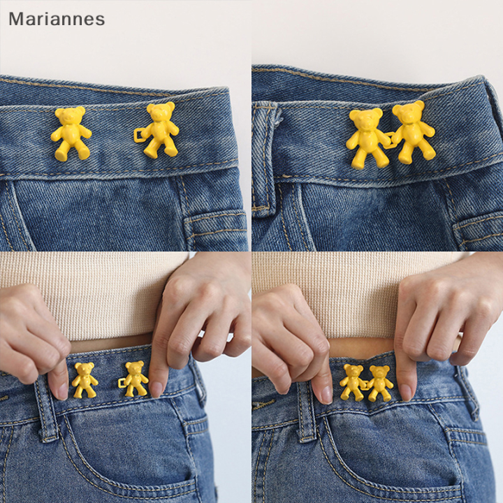 mariannes-หมุดยึดกางเกงกระเป๋ามีตัวล็อกหมีเข็มขัดเอวแบบถอดได้-หมุดยึดกางเกงยีนส์มีกระดุมติดกางเกงสามารถลดเอวได้1คู่