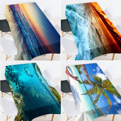 Sea and seaside scenery Oilcloth on table Flexible glass table protector picnic blanket party decoration Rectangular tablecloths