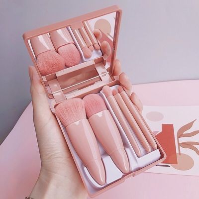 Makeup Brushes Set Portable 5Pcs Multi-Function Set With Mirror Soft Hair Loose Powder Brush Blush Foundation Eye Shadow Brush Makeup Brushes Sets