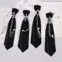 Hand Made Black Ribbon Tie Crystal Rhinestone Jewelry Men Shirts Hot New Girl Boys Collar Neck Ties School Uniform Women Necktie Ties