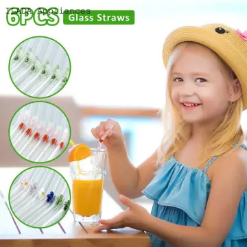 6PCS Reusable Glass Straws, Shatter Resistant Bend Glass Straws Little Bear  Desi