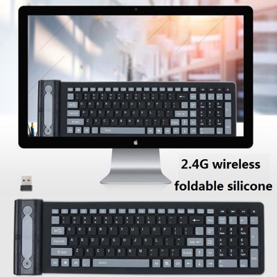 107 Keys Keyboard 2.4G Wireless Keyboard Mini Mute Flexible Waterproof Laptop Keyboard Soft Silicone Foldable Computer Keyboard