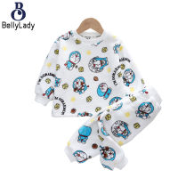 2pcs Boys Girls Thermal Pajamas Set Cartoon Printing Winter Warm Long Sleeve Tops Trousers【fast】