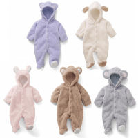 2021 New Arrival Winter Baby Solid Fleece Rabbit Hooded Jumpsuit Baby Uni Sweet Romper Baby Clothes Toddler Bodysuit