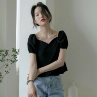 Summer Korean women loose chiffon T-shirt V collar short sleeve pure color