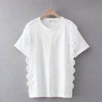 【มีไซส์ใหญ่】Plus Size XL-4XL Womens White Black Summer Tshirts Crochet&amp;Lace Elegant Tops Oversized Slim Shirts