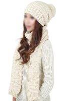 Womens Winter Knitted Scarf and Hat Set Thicken Skullcaps-gray