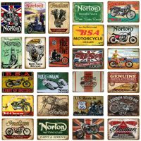 Retro BSA Motorcycles Metal Plate Norton Indian Tin Signs Vintage Metal Poster Garage Decor Club Pub Bar Wall Decoration YJ175 Baking Trays  Pans